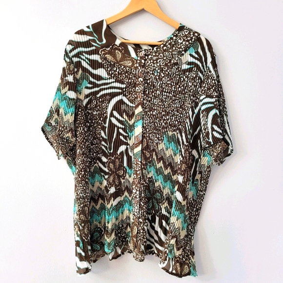 Women's Button Front Short Sleeve Crepe Blouse  Sz 3x - Picture 1 of 8